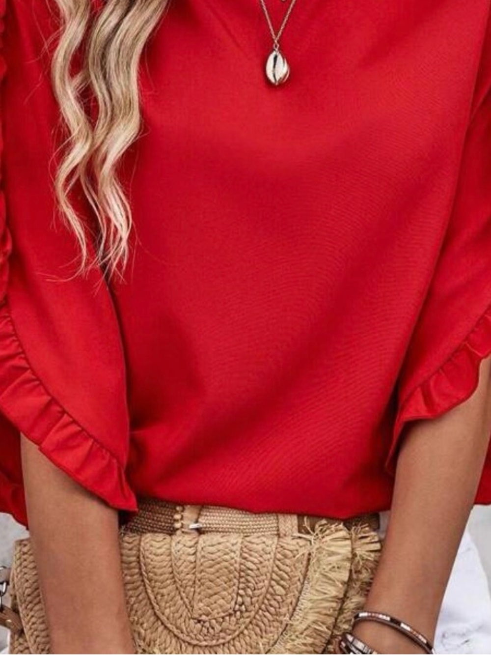 Red Ruffle Sleeve Women’s Blouse